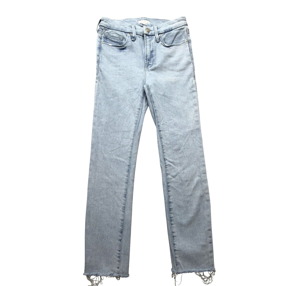 Good American Straight Jeans Womens 2/26 Light Wash‎ High Rise Raw Hem Stretch